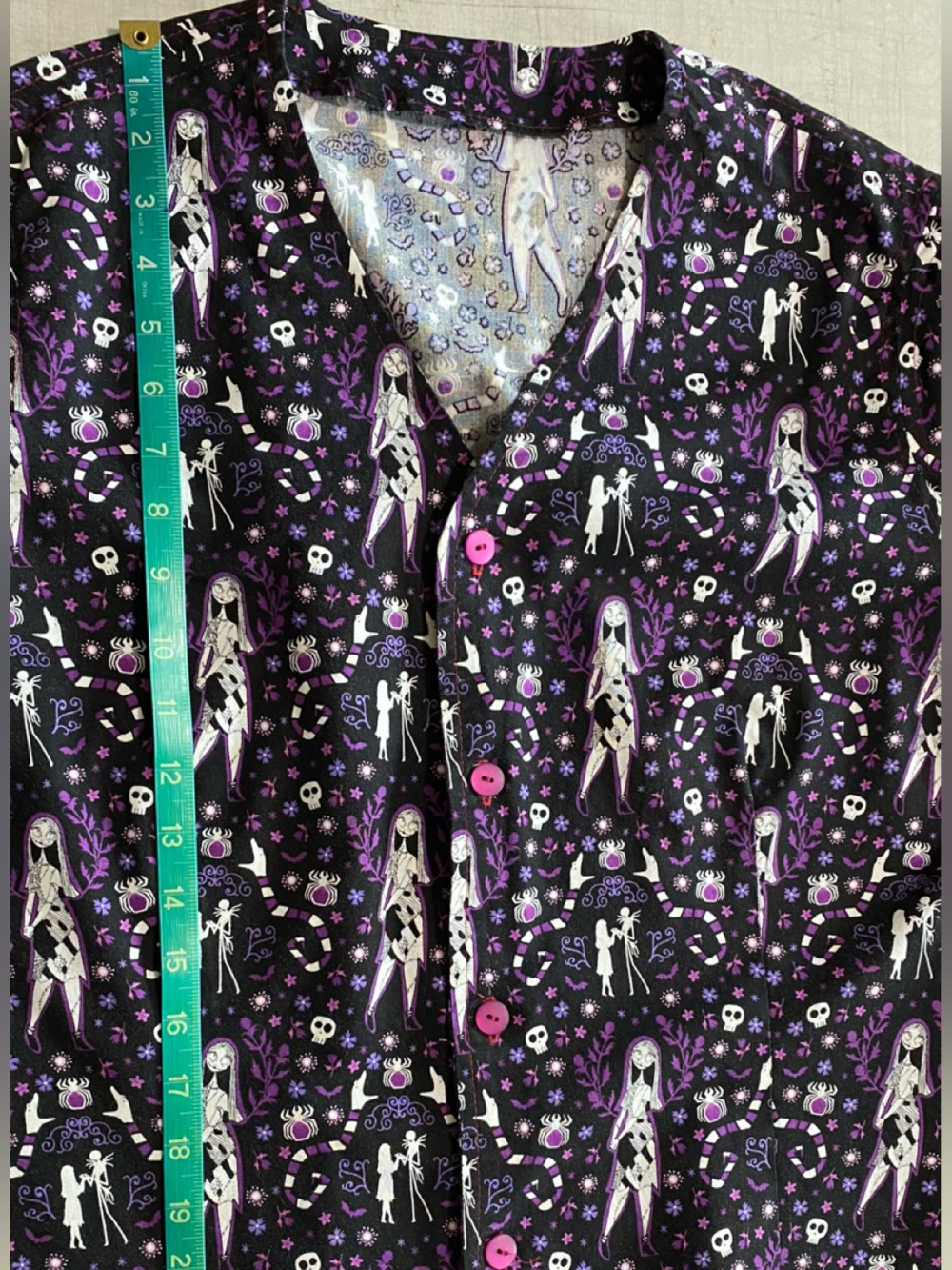 Homemade Nightmare before Christmas Purple Gothic Skeleton Floral Button-Up - Picture 6 of 8